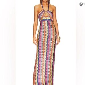 Alexis *FLAWED* sunrise chevron knit Vedette halter neck maxi dress Women’s sz S